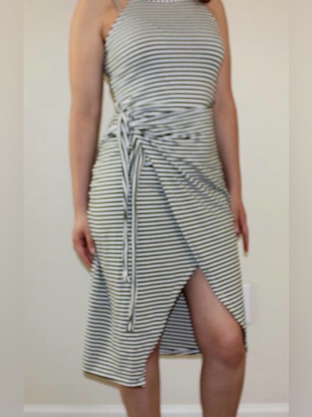 Chic Style Nautical Striped Halter Midi Dress Side Tie Blue/White Sz M - Picture 3 of 8